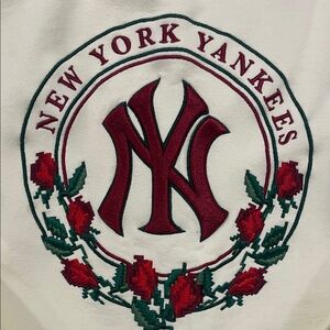 Embroidered NY Yankees New Era Cream Sweatshirt Baggy Oversized Crew Neck Large
